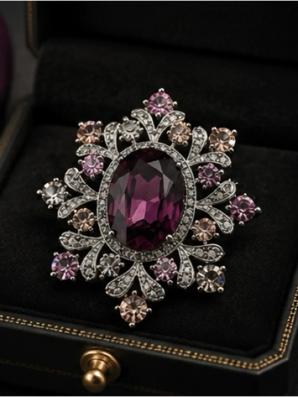 Vintage Purple Crystal Brooch | Rhinestone Floral Statement Pin | Elegant